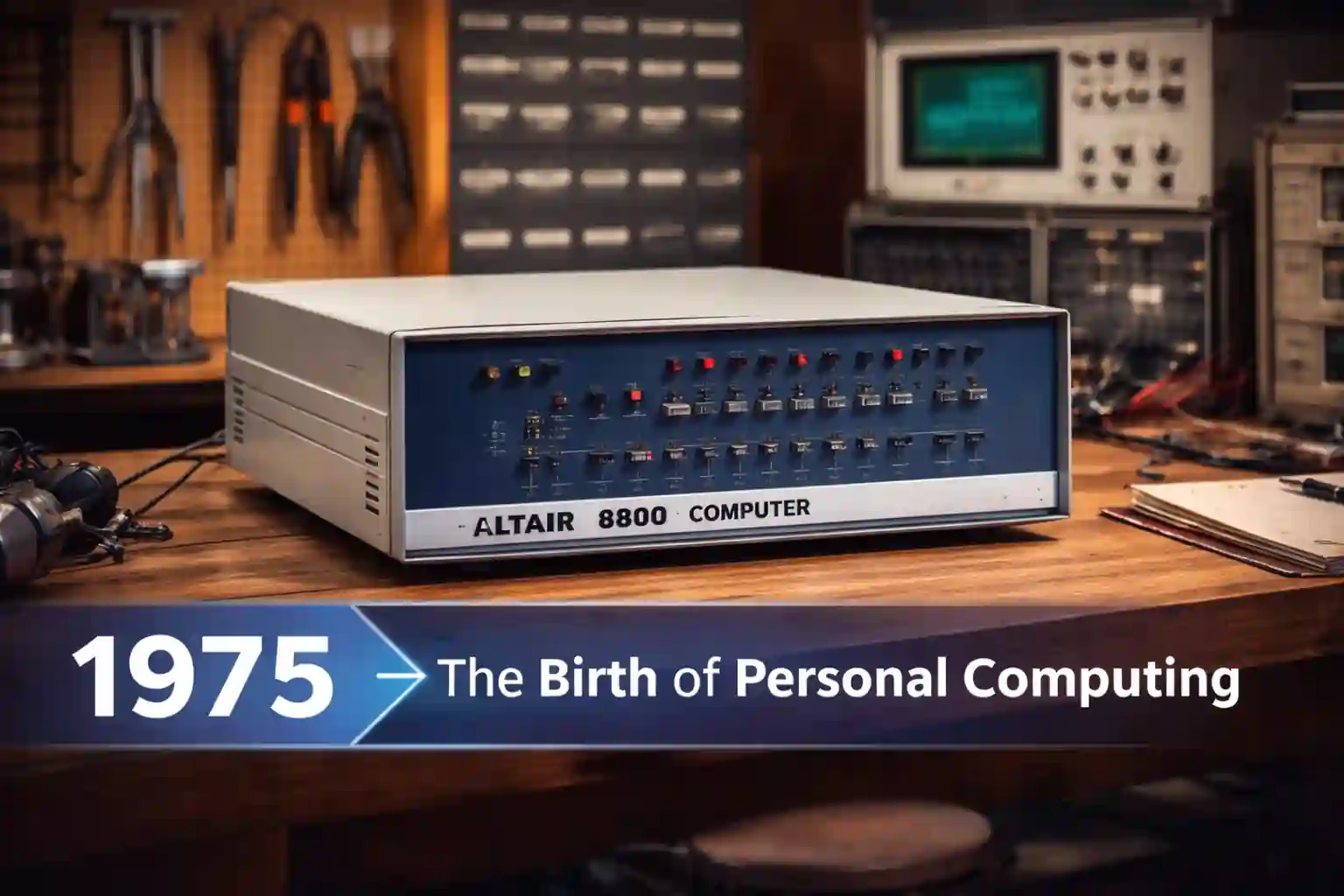 Altair 8800 personal computer released in 1975 starting the personal computing revolution