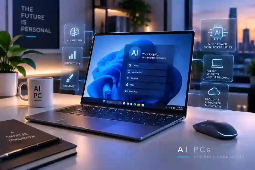 Modern AI-powered personal computer representing the future of computing